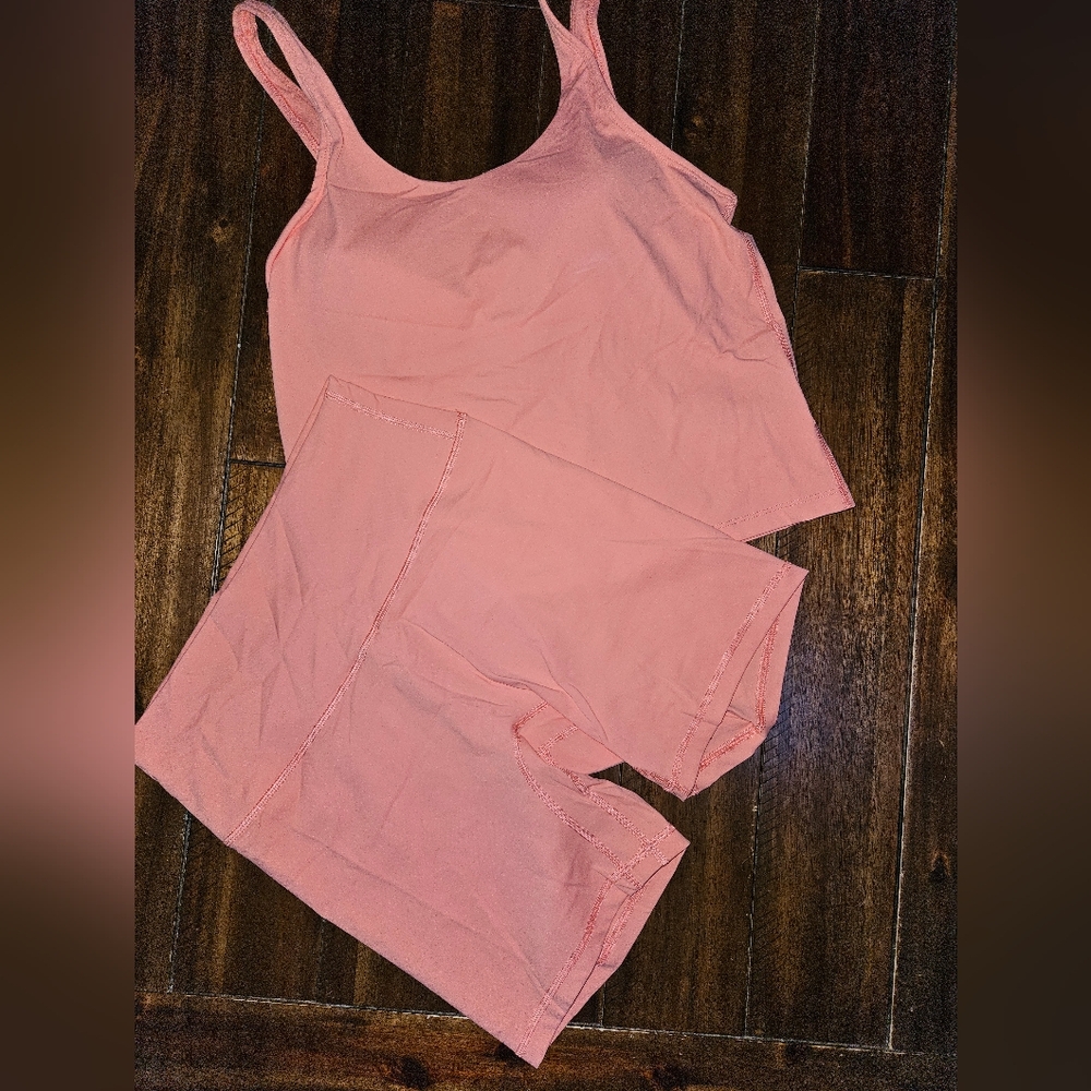 Pink lily coral biker short/padded tank set